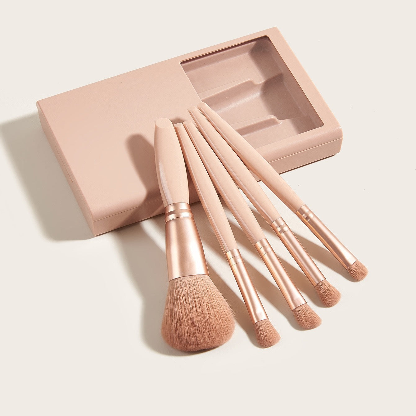 5-Piece Travel Makeup Brushes with Mirror Set: Portable Beauty On-the-Go LA ROSE BEAUTY