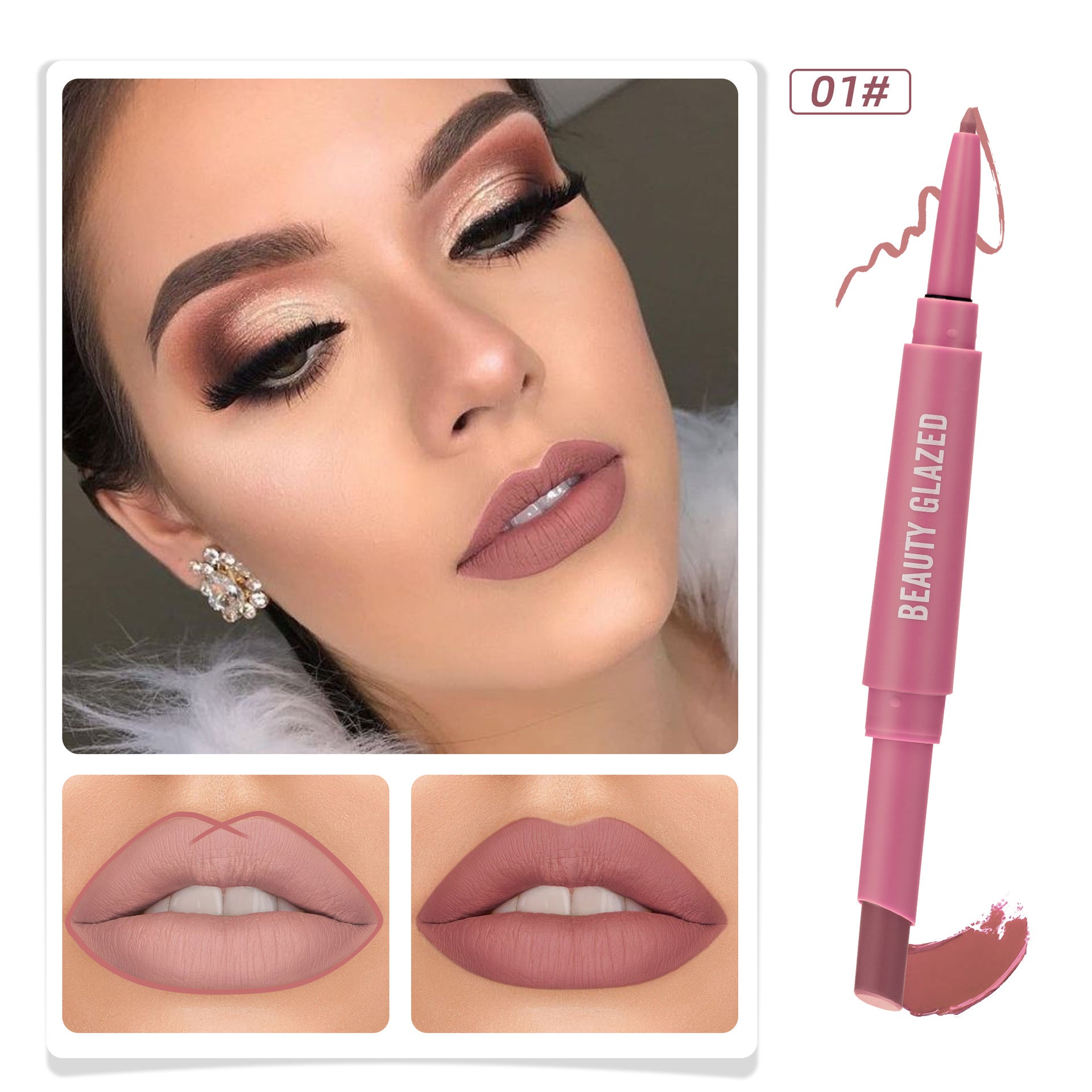 Double-Headed Matte Lipstick & Lip Liner Set: No Stain, Long Lasting, Smooth Application LA ROSE BEAUTY