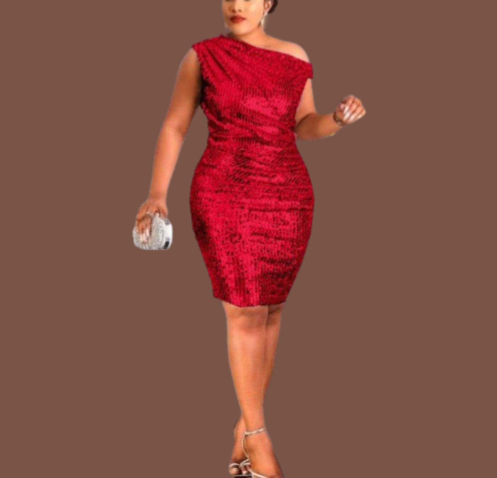 Sleek One-Shoulder Hip-Wrap Dress LA ROSE BEAUTY